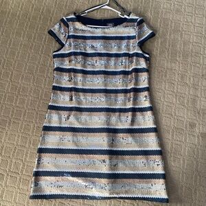 Vince Camuto Black and Gold Striped Mini Dress